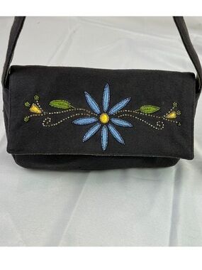VINTAGE PAINT THE LILY Beaded Fabric Shoulder Bag Gray NWOT